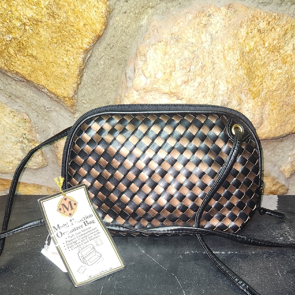 Elegant Black and Brown Woven Crossbody Bag